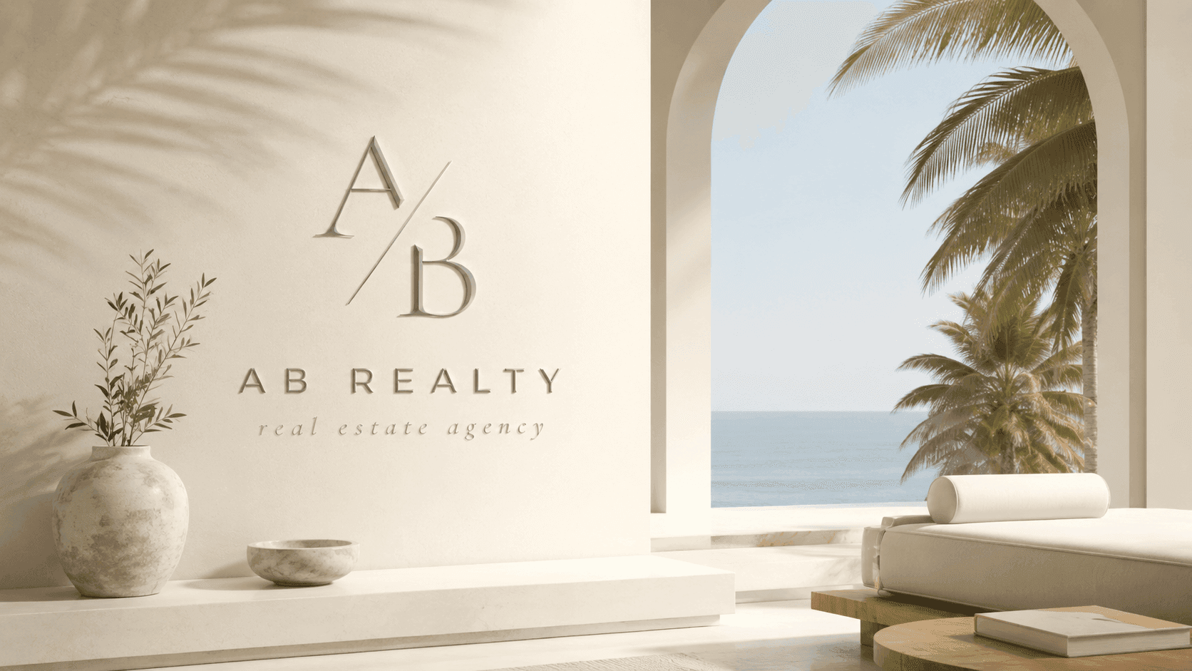 AB Realty — whitewashed coastal architecture overlooking the Goa shoreline